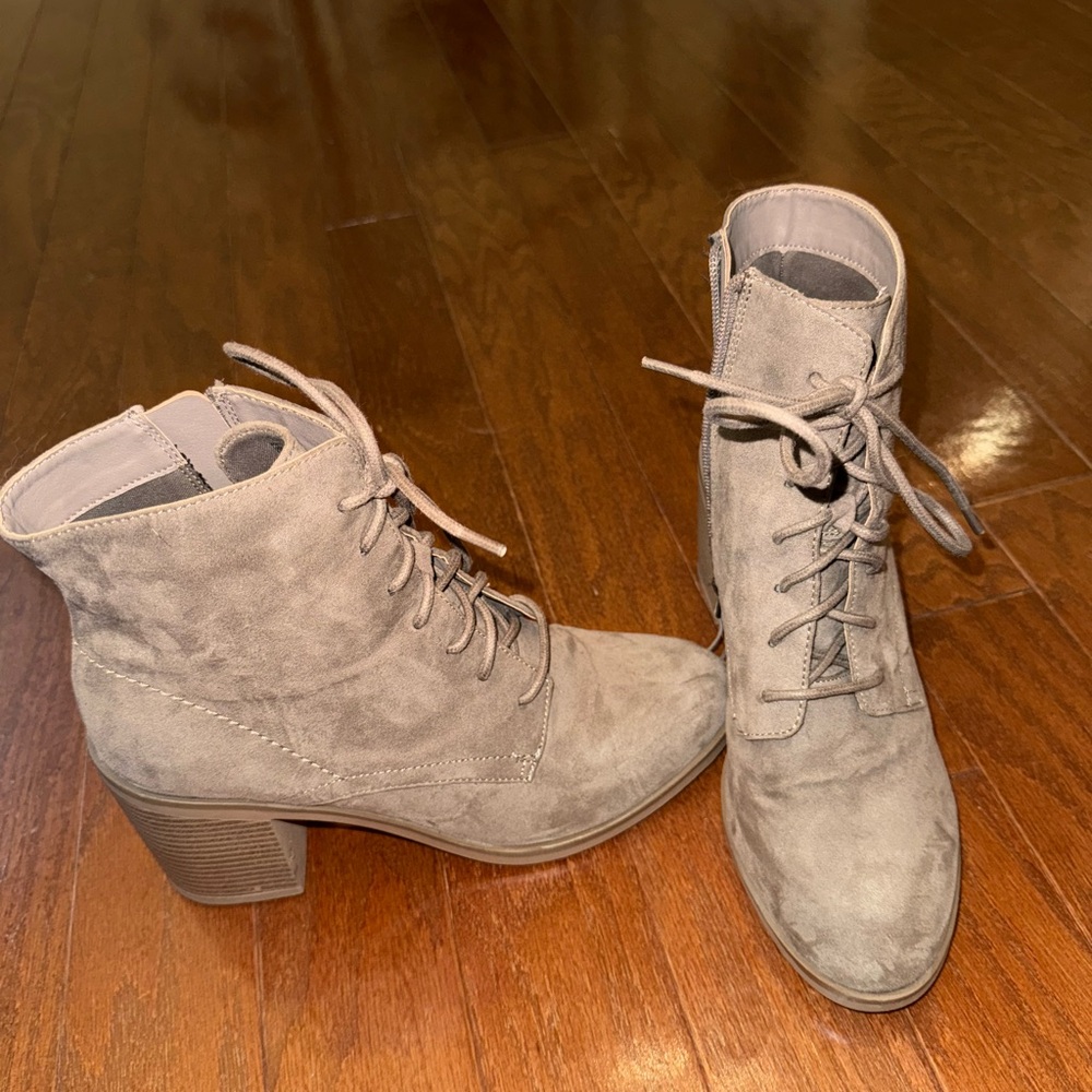 Taupe Lace-Up Suede Boots